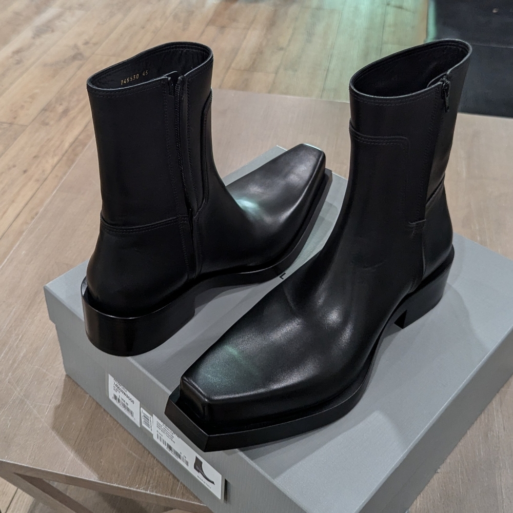 Mens BALENCIAGA "Santiago" Leather Square Toe Boots Black 45 US 12